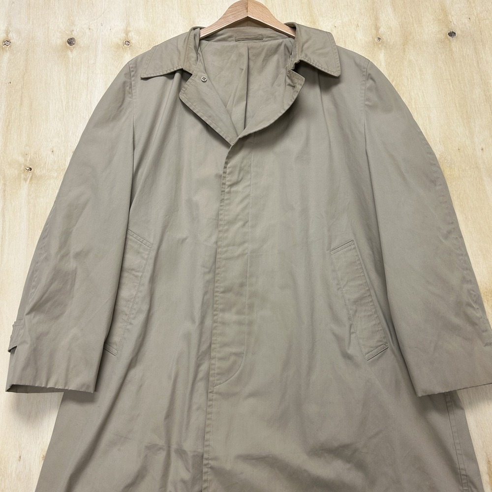 Vintage London Fog Coat Mens 46 Beige Calibre Cloth Long Rain Single‎ Breasted